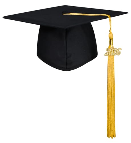 GraduatePro Black Graduation Cap with 2026 Gold Tassel for Adults High School and Bachelor Master