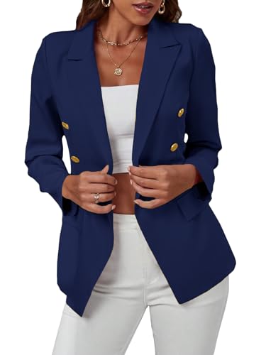 Mina Self 2025 Fall Women's Casual Blazer - Double Breasted Full-Lined Button Slim Lightweight Office Work Jacket Pockets2