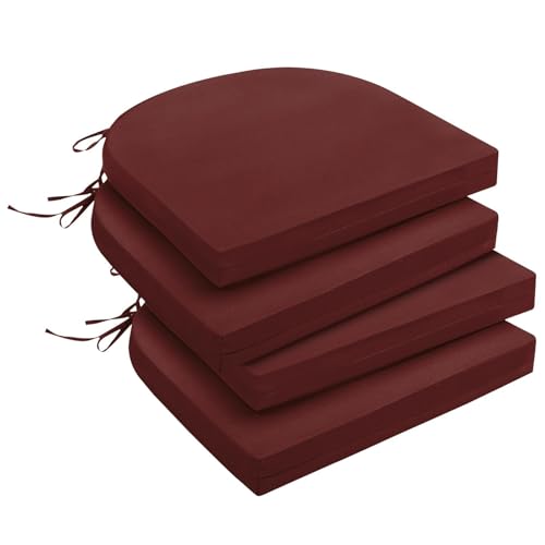 downluxe Outdoor Chair Cushions Set of 4 for Patio Furniture, Water-Resistant Patio Chair Cushions with Ties, High Density Foam Outdoor Seat Cushion, 17" X 16" X 2", Burgundy