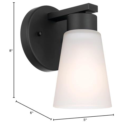 Image of Kichler Stamos Wall Sconce 1-Light with Satin Etched Glass, Modern Bathroom or Hallway Light in Black, (8 inch H x 5 inch W x 6 inch D)