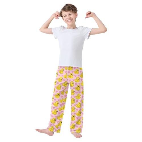 Cute Yellow Rubber Ducks Pajama Pants Lounge Sleep Pants Elastic Waist Long Pajama Bottoms with Pockets for 6-14 Years3