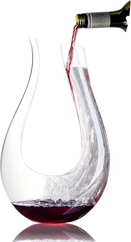 Decanter de Vinho 1,2L em Vidro Lapidado de Luxo, Decantador de Vinho, Cristal em U, Aerador de...