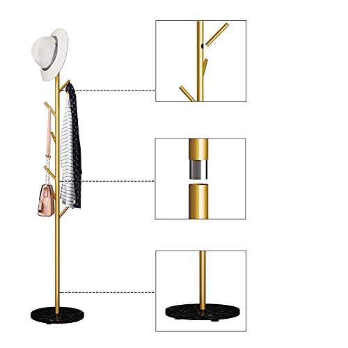 Tieou Free-Standing Coat Rack, Hat Hanger Hall Tree, Metal Coat Hangers For Scarves,Umbrellas, Purses, Simple Coat Stand, Stylish Coat Tree With Stable Round Marble Base, 8 Coat Hooks Organizer #TOP2