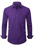 Men's Dress Shirts Long Sleeve Button Down Shirt Business Formal Stretch Shirt Regular Fit with Pockets Purple Small