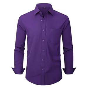 Men’s Dress Shirts Long Sleeve Button Down Shirt Business Formal Stretch Shirt Regular Fit with Pockets