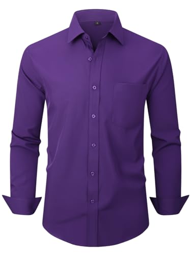 Men's Dress Shirts Long Sleeve Button Down Shirt Business Formal Stretch Shirt Regular Fit with Pockets