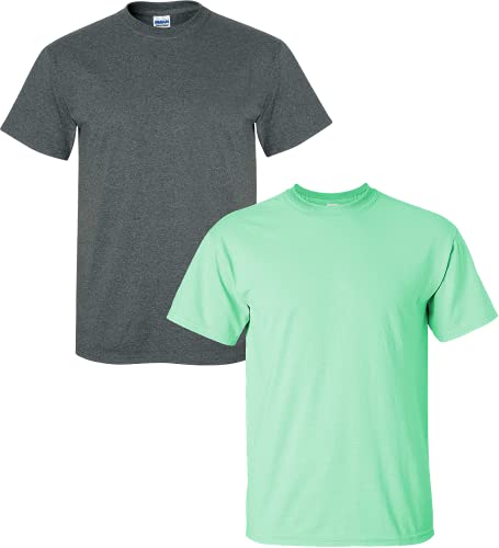 Gildan Men's Ultra Cotton T-Shirt, Style G2000, 2-Pack, Dark Heather/Mint, Medium