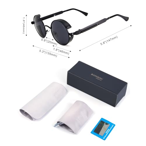 Image of RONSOU Steampunk Style Round Vintage Polarized Sunglasses Retro Eyewear UV400 Protection Matel Frame