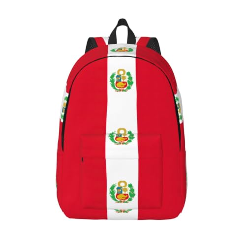 Mochila de lona clásica a la moda gran capacidad con bandera de Perú negra para trabajo