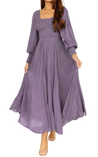 R.Vivimos Women's Elastic Empire Waist A-Line Maxi Dress, Dark Violet, M
