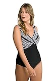  Ulla Popken Badeanzug, Streifen, Wickeloptik, Softcups Trajes de baño, Black Beauty (Ersatzfarbe), 58 para Mujer