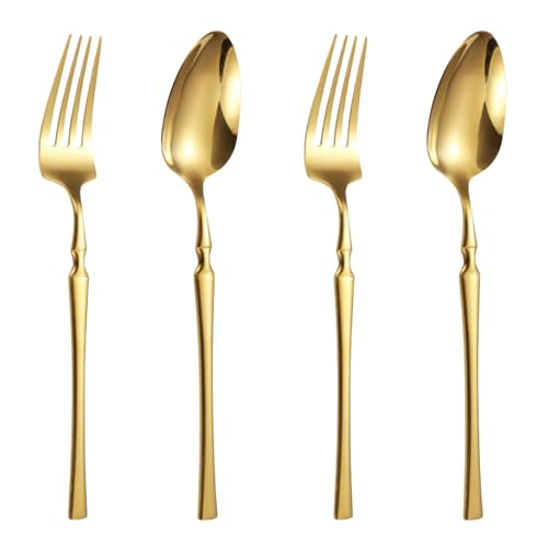 Image of 4-Piece Korean Vintage Style Cutlery Set | 2 Tablespoons & 2 Dinner Forks (7.68 inch) | Durable Stainless Steel Flatware for Home, Restaurants & Gift Giving (Aurum Gold)