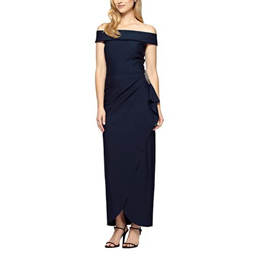 Image of Alex Evenings Women's Slimming Long Side Ruched Dress with Cascade Ruffle Skirt