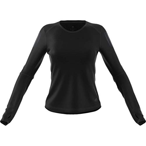 adidas Women's Own the Run Running Tee, Black/stripes, Large