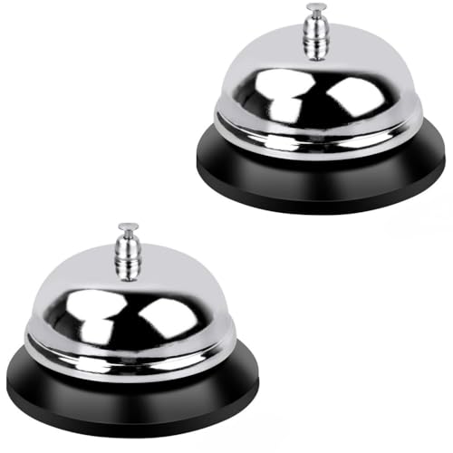 HIDOSNG Call Bell 2 Pieces Desk Call Bell, Anti-Rust, 3.35 Inch Diameter Desk Service Dinner Bell, for Hotels, Schools, Restaurants, Reception Areas, Hospitals