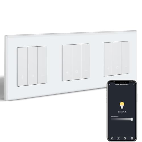 Interruptor Inteligente WLAN con marco de cristal templado blanco para tres zonas regulables