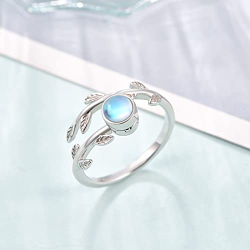 Praymos Fidget Rings For Anxiety For Women 925 Sterling Silver Spinner Rings Adjustable Open Moonstone Leaf Stress Relief Thumb Ring Size 7-9 #TOP1