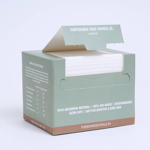 Image of The SkinEssentials Disposable Face Towels XL | Single-Use 100% Bio-Based & Biodegradable | Ultra Soft, Thick & Absorbent | Sensitive & Baby Skin Safe | OEKO-TEX, USDA, TUV & PEFC Certified | 100% Plant Based | 50 Count