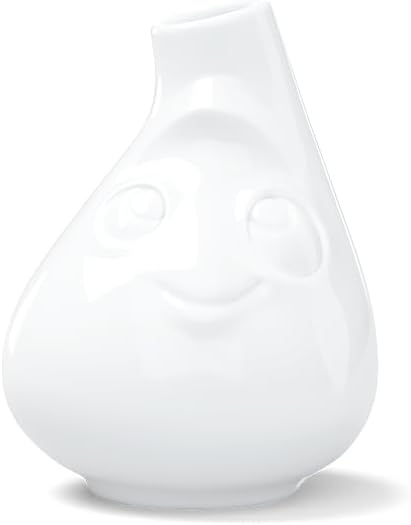 FIFTYEIGHT Products Porcelain Small Flower Vase, Cute Face, 3.9 inches, White (Single Vase)