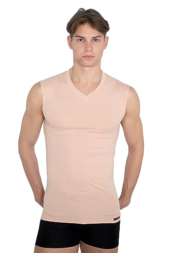 Men's Invisible Sleeveless v-Neck Business Undershirt Stretch Cotton Nude Beige3
