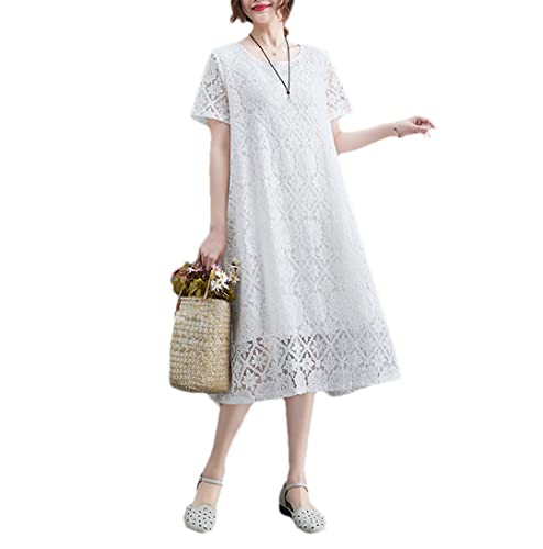 Robe d'été décontractée coréenne en dentelle fine et tissu blanc fluide M