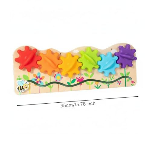 Amagogo Children Learning Gear Wooden Busy Board Activity Toy with Gear Matching Tasks Problem Solving Early Exploration Screen Play Suitable for Preschool Home Travel, Bee Garden Scene - Image 4