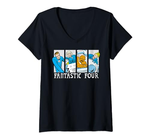 T-shirt Marvel Fantastic Four col V idéal pour un look streetwear branché et décontracté
