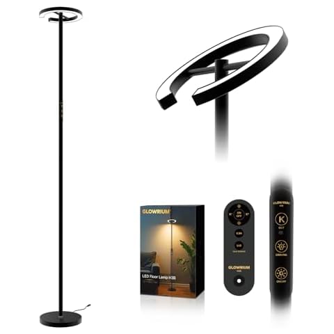 GLOWRIUM-H3B LED Floor Lamp with Remote, Eye-Care Reading Light with 4 Color Temperatures, 71 Inch Tall Standing Lamp with Stepless Dimmable for Living Room, Modern Bedroom Lamp with Timer Function Cover