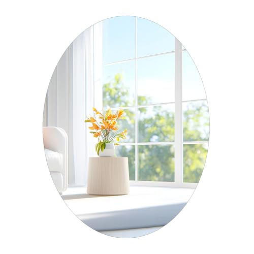 TSKDKIT Espejo de pared de 40 x 30 cm, espejo adhesivo para paredes, espejo de cristal HD autoadhesivo sin marco para baño, puertas de armario, pasillo, dormitorio (ovalado)