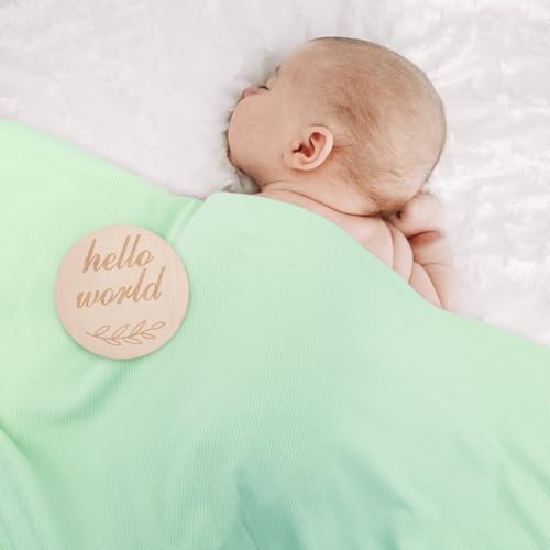 Image of DRESHOW BQUBO Baby Girl Newborn Receiving Blankets with Bow Hat Headband Wooden Birth Announcement Card Set Newborn Baby Swaddle Wrap Set Warm Shower Gift