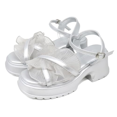 厚底プラットフォームサンダル シルバー 6cm