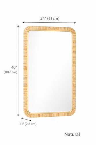 Barnyard Designs Rattan Wall Mirror Natural Woven Frame Decorative Mirror for Bedroom Living Room Entryway (24" x 40", Rectangular)