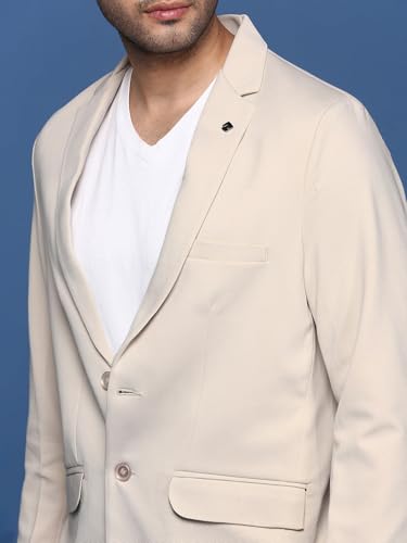 Image of SHOWOFFFF Men Solid Single Breasted Casual Blazer | Notched Lapel Full Sleeves Cotton Blazer for Mens | Slim Fit Regular Length Blazer for Men's