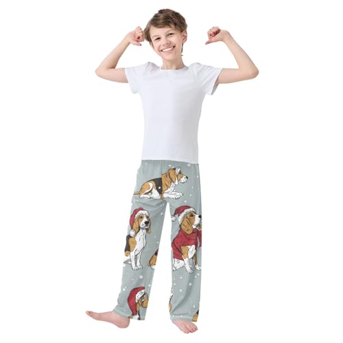 ZZXXB Xmas Beagle Snow Boys Long Pants Soft Trousers Elastic Waist Kids Lounge Bottoms with Pockets S-XL3