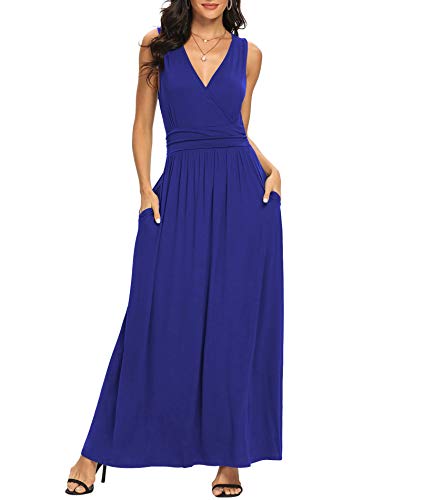Image of LILBETTER Women Sleeveless Deep V Neck Loose Plain Long Maxi Casual Dress