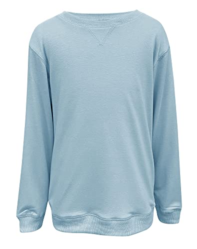 Bingerlily Girls Casual Long Sleeve Sweatshirt Crew Neck Cute Pullover Relaxed Fit Tops (Light Blue,12-13 Years,Polyester,Cotton,Spandex,Big Kid,Female,Age,Us,13 Years) #TOP1