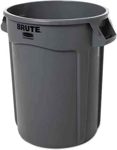 Rubbermaid Commercial Products BRUTE Heavy-Duty Round Trash/Garbage Can with Venting Channels, Pack of 2, 32 Gallon, Gray, for Landscapers/Construction/Restaurants/Back of House/Offices/Warehouses