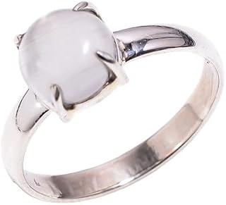 7X7 mm Round Natural White Cats Eye 925 Sterling Silver Gemstone Statement Ring For Women And Men 925 Sterling Silver Promise Rings for Her, Sterling Silver, white cats eye