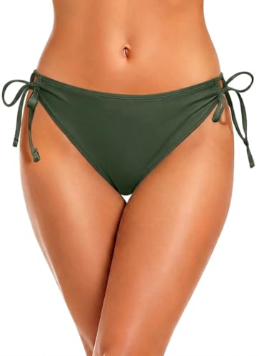 Image of Zmart String Tie Side Bikini Bottoms - Women Full Coverage Swimsuit Bottom Mid Rise Mid Waist Swim Bathing Suit Bottom