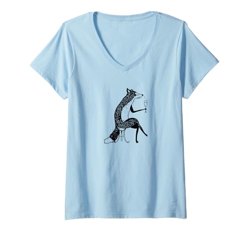 Femme Fox lève une coupe de champagne mousseux et fait éclater le champagne T-Shirt avec Col en V