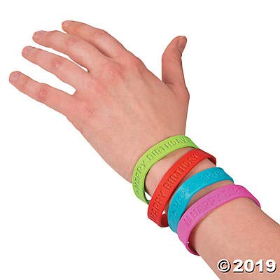 Fun Express Happy Birthday Rubber Bracelets - 24 Pieces - Educational and Learning Activities for Kids