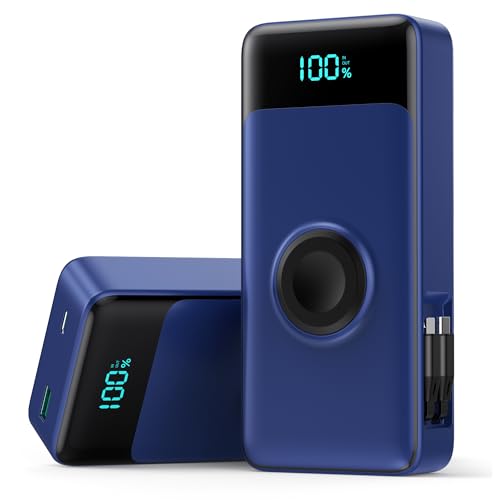 Image of 5-in-1 Portable Charger for iPhone,40800mAh Power Bank Built-in Retractable Cable and iWatch Charger,25W PD QC4.0 Fast Charging Battery Pack,Travel Essential Charger for iPhone 17 /Air /16,Android,Blue