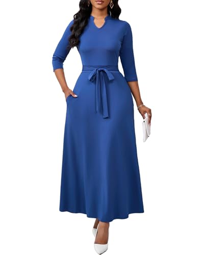 Image of BubFee Maxi Dresses for Women Semi Formal Long Dress 3 /4 Sleeve Casual A-line Church Dresses with Pockets