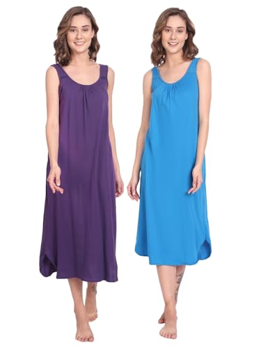 Image of BLAZON Women's Cotton Hosiery Solid Maxi Nighty Slip (Pack of 2) Available Sizes: S, M, L, XL, 2XL, 3XL, 4XL, 5XL