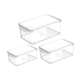Healifty 3pcs Fridge Storage Box Set, Plastic Refrigerator Crisper Bins with Lids for Vegetable and Egg Fresh-keeping, Stackable Freezer Organizer for Kitchen Storage