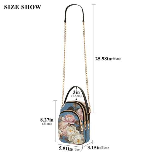 Women's Shoulder Handbag Decorative Phone Wallet Chain Strap Purse Quilted Zipper Bowler Tote Ladies Satchel Pink White Floral Peony Rose Blue3