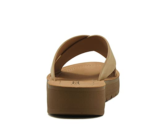 Soda Lucy ~ Women Open Toe Flatform Platform Crisscross Band Upper Fashion Slide Sandals (Camel, Numeric_7_Point_5) #TOP4