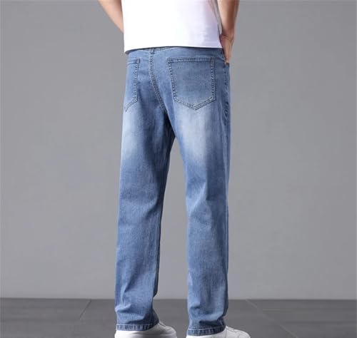 Men's High-Stretch Cotton Jeans, Loose Straight Pants, Summer Zipper Placket Casual Pants3