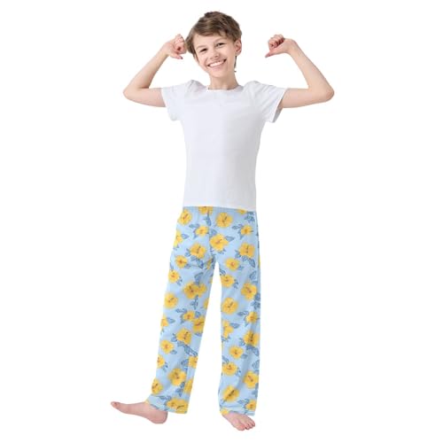 ALAZA Yellow Blossom Flower Blue Pajama Lounge Pants Long Sleep Pajama Bottoms with Pockets3