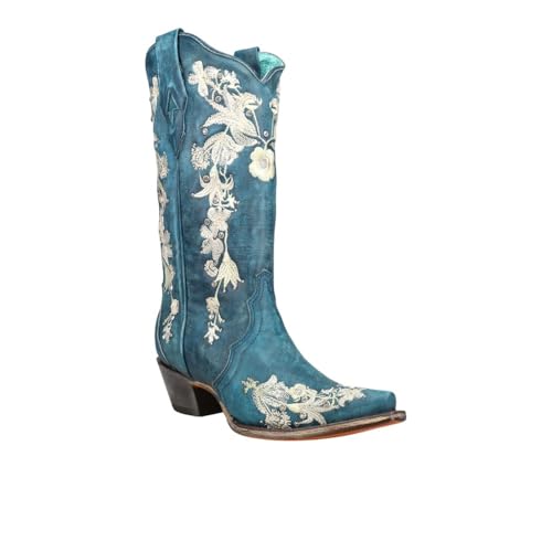 Image of CORRAL Ld Navy Blue Studs & Floral Embroidery & Crystals, Size: 12, Width: M